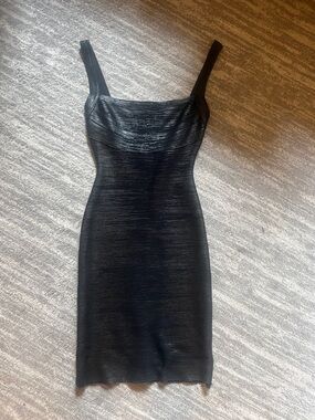 Herve Leger Black Square-Neck Mini Bodycon Dress